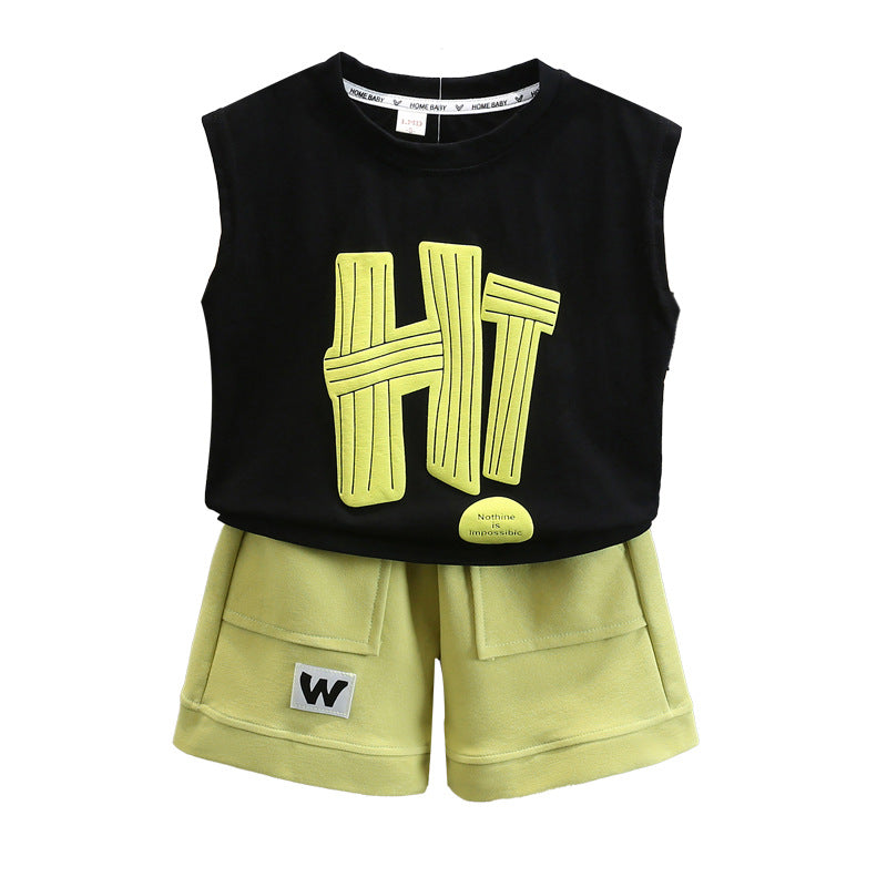 Children's Boys Summer Vest Clothes Boy Ruffle Handsome Small Children's Suit