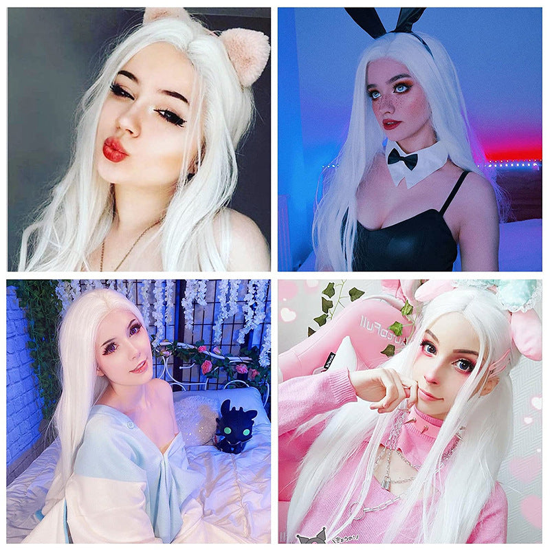 Women's Front Lace Mid-length Hair White Role-playing Long Straight Wig