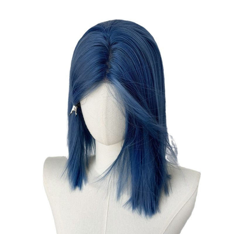 Reba Female Lace Mechanical Blue Deep Wig Short Straight Hair
