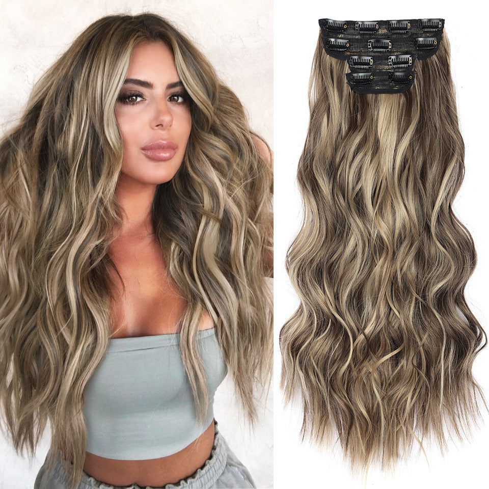 Women's Set Water Ripple Hairpiece Clip Fiber Wig