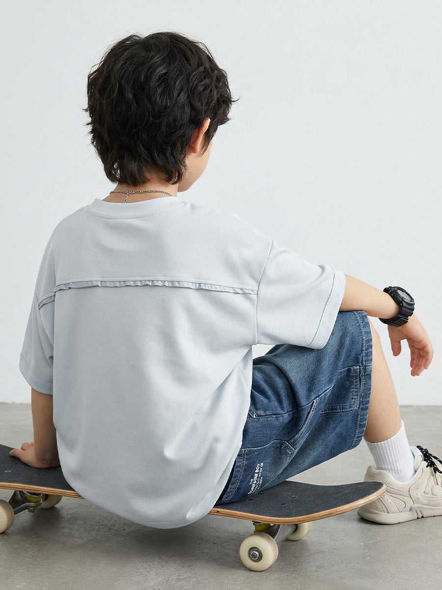 Children's Short-sleeved Summer Cotton Round Neck Top With Letters Embroidered Loose Children's T-shirt