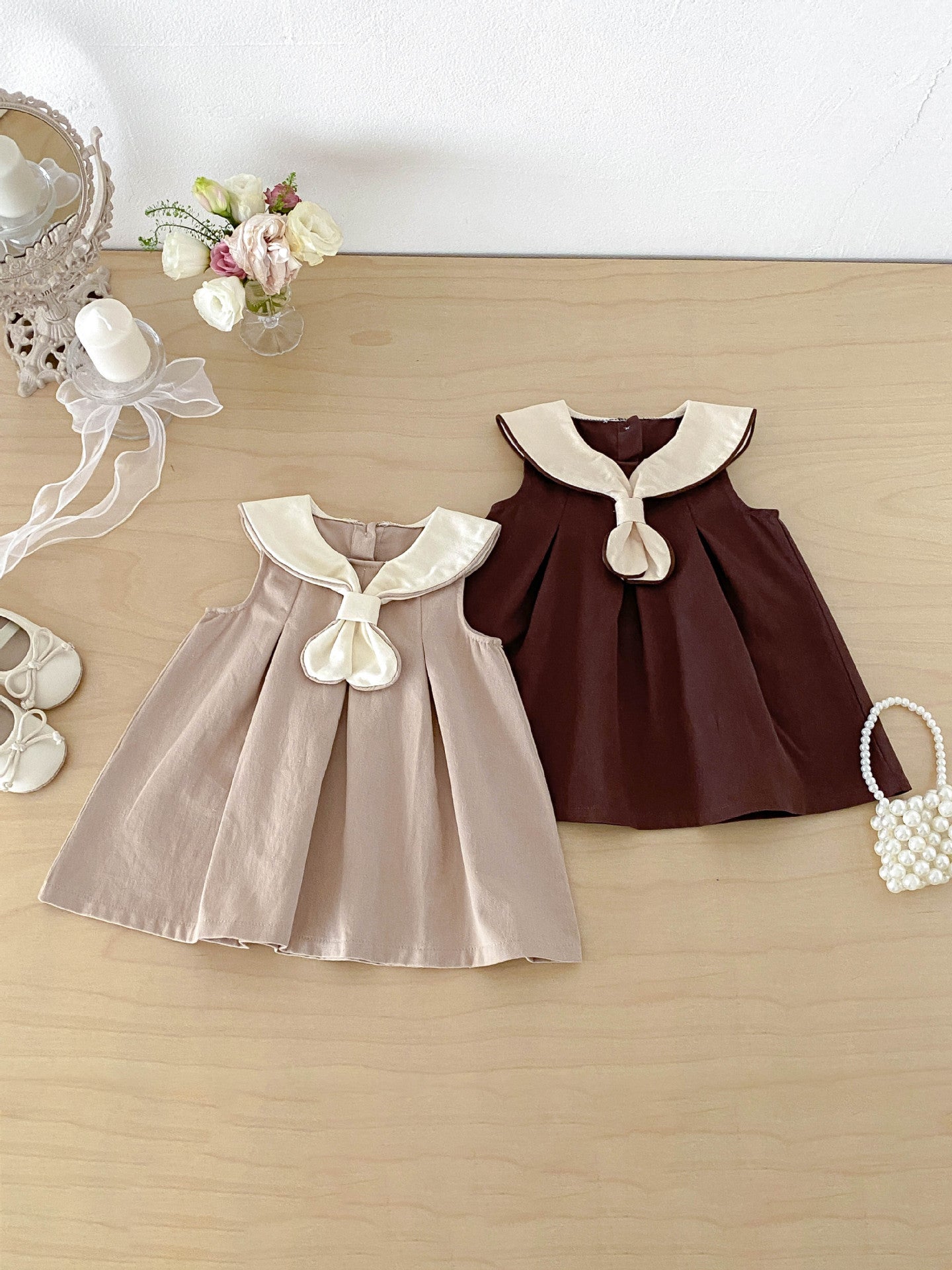 Style Super Nice Preppy Summer Retro Lapels Children's Dress
