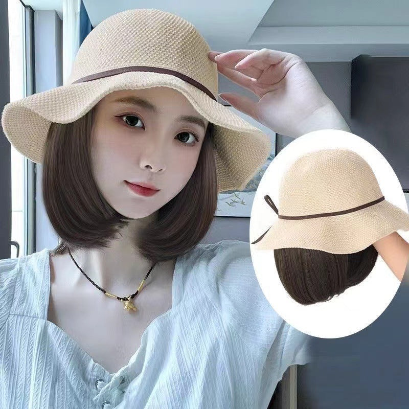 One Female Summer Hollow Bow Fisherman Artificial Wig Short Straight Hair