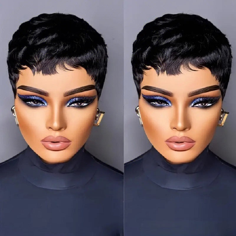 Women's African Black Elf Personalized Fiber Rose Net Head Wig Short Curly Hair