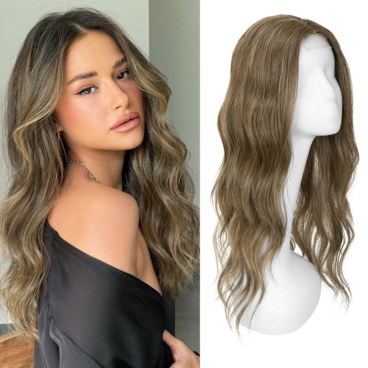 Natural Fluffy High Skull Top Hairpiece Big Wave Curly Wig