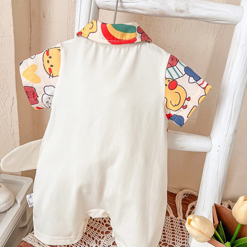 Thin Romper Born Male Clothes Short Sleeve Cartoon Dinosaur Fake Jumpsuit, Climbing Suit