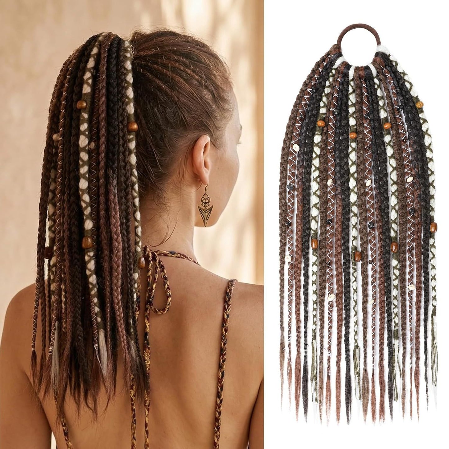 Bohemian Style Braided Braid Beads Pendant Hair Wig Ponytail