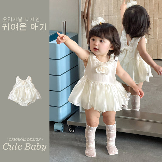 Summer Satin Princess One Year Old Dress Sleeveless Gauze Triangle Jumpsuit, Climbing Suit