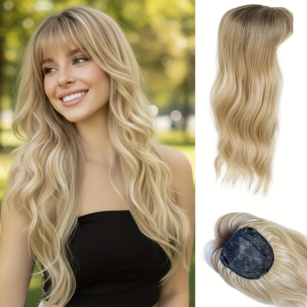 Need To Wear Hair Black Gold Gradient Female Straight Top Wig Long Curls
