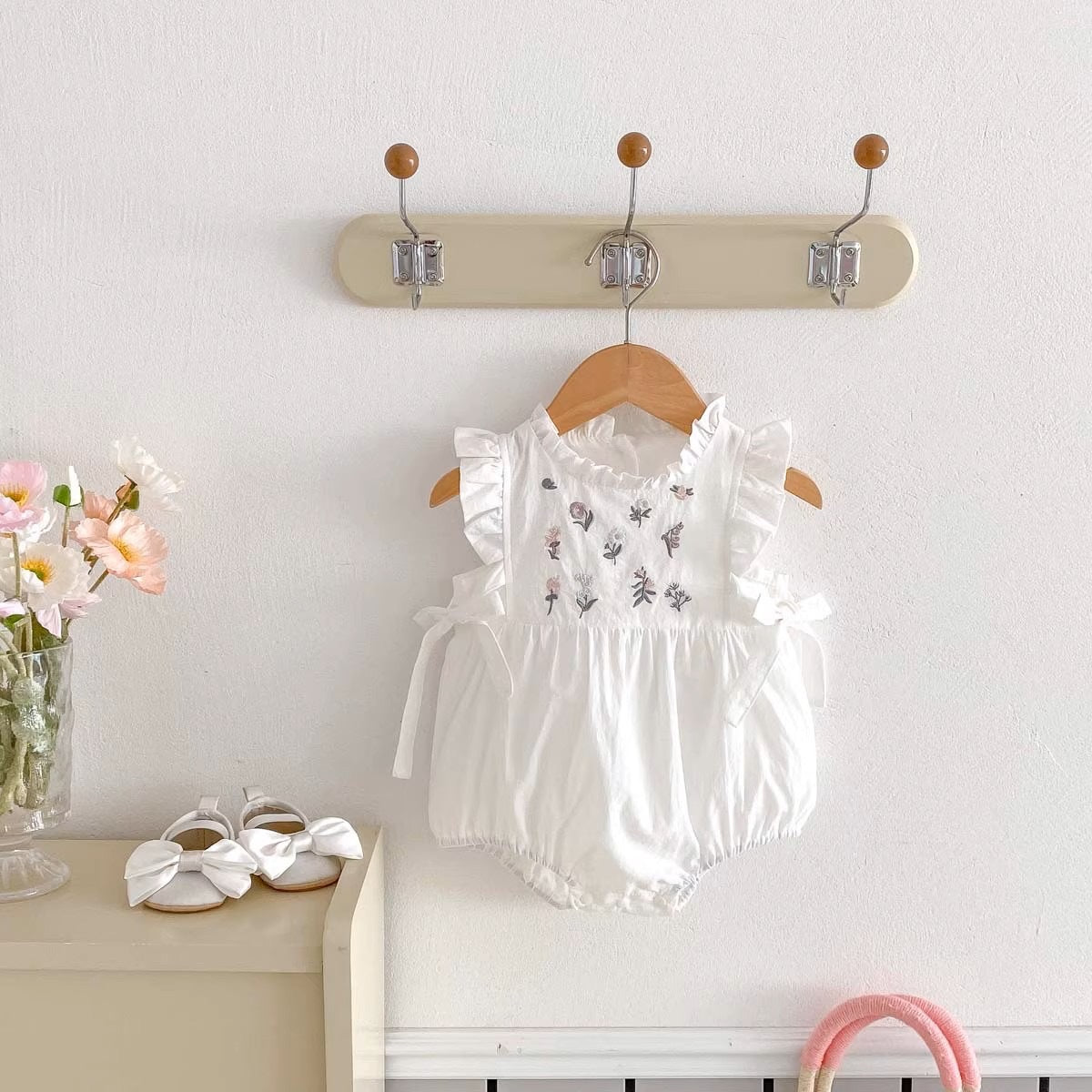 Summer Embroidery Floral Bow Princess Rompers Thin Jumpsuit, Climbing Suit
