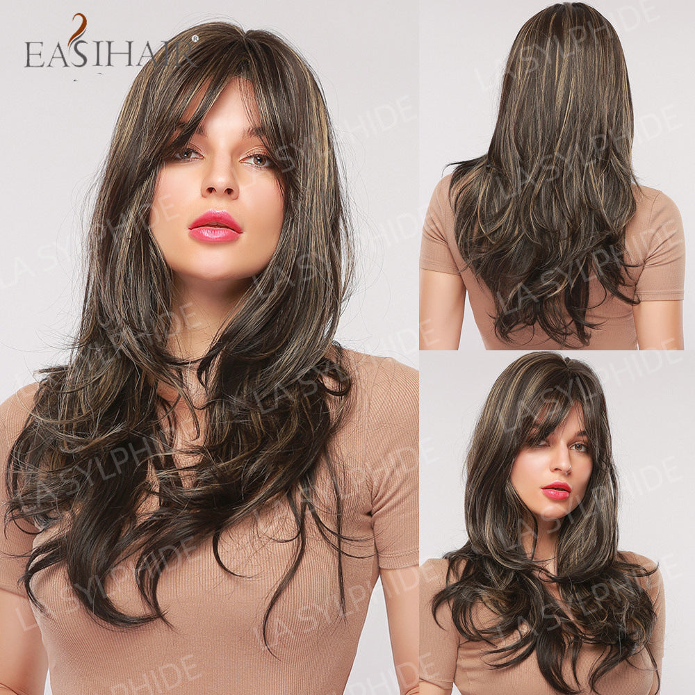 Red Brown Hair Side Bangs Female Mechanism Long Straight Wig