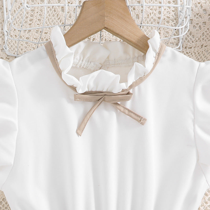 Children's Clothing Summer Style Flounced Sleeve Color Matching Pleated Children's Dress
