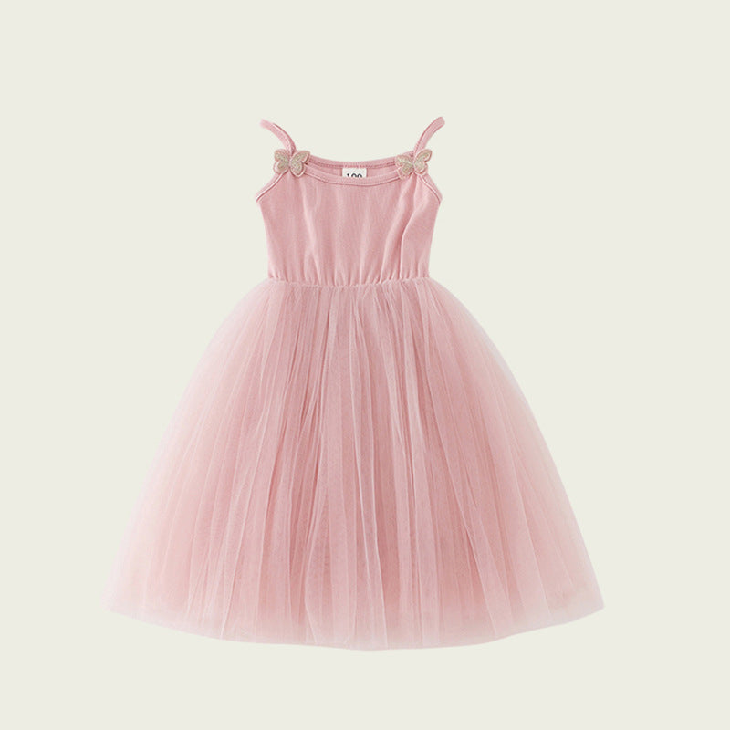 Camisole Butterfly Beach Princess Candy Color Fluffy Children's Dress