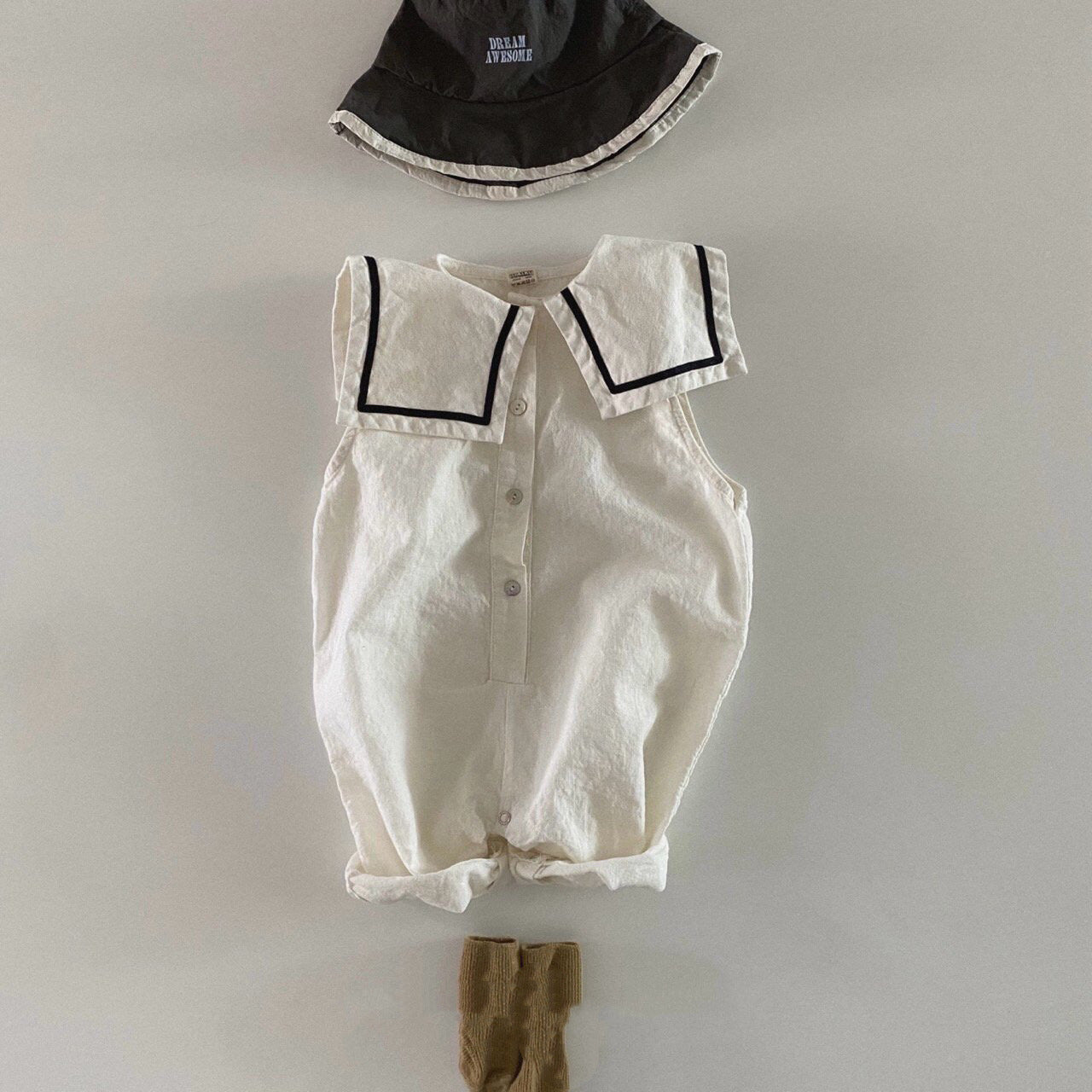 Women's & Men's Summer Thin Sailor Collar Romper Bag Jumpsuit, Climbing Suit