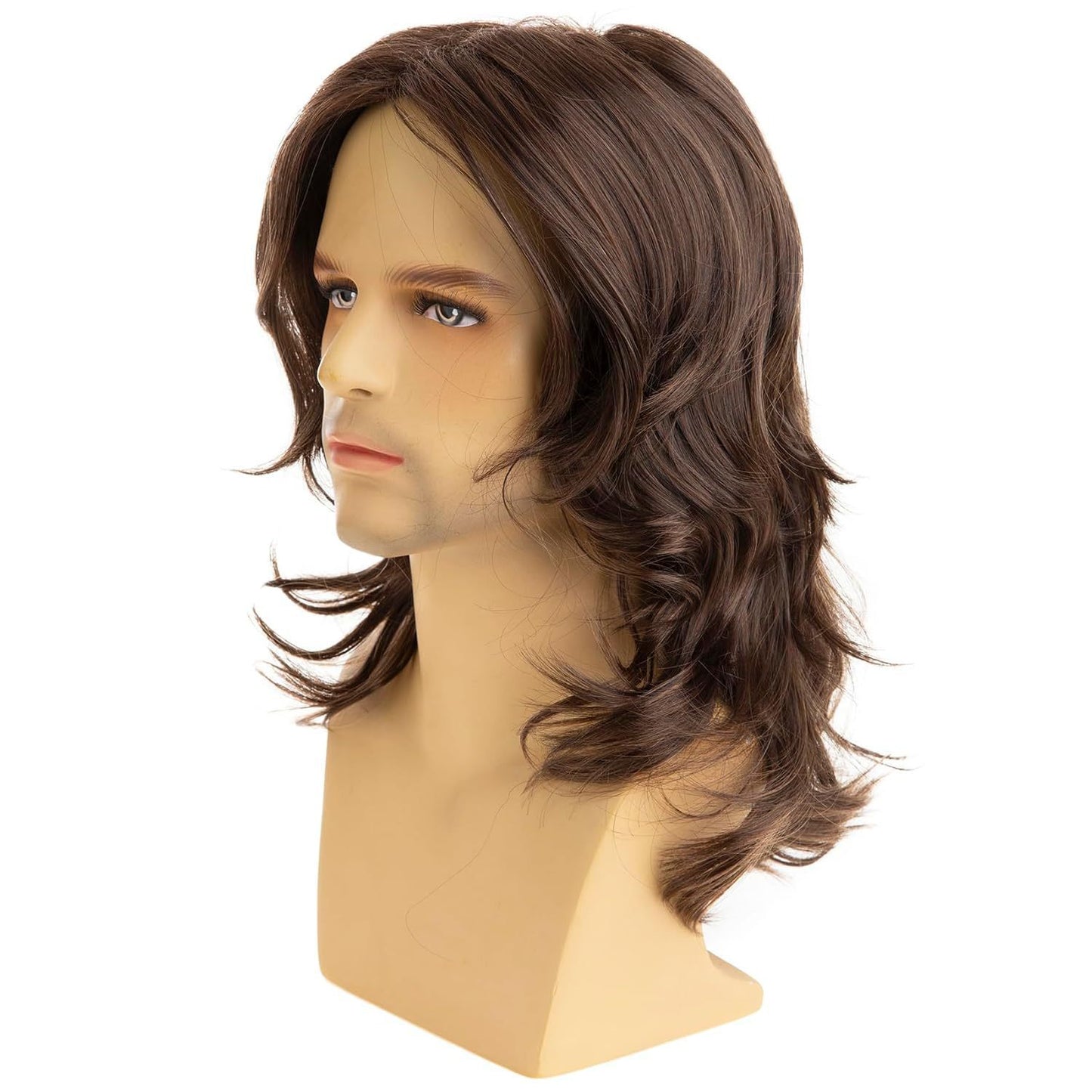 Men's Brown Mid-length Curly Hair Natural Head Men's Wig