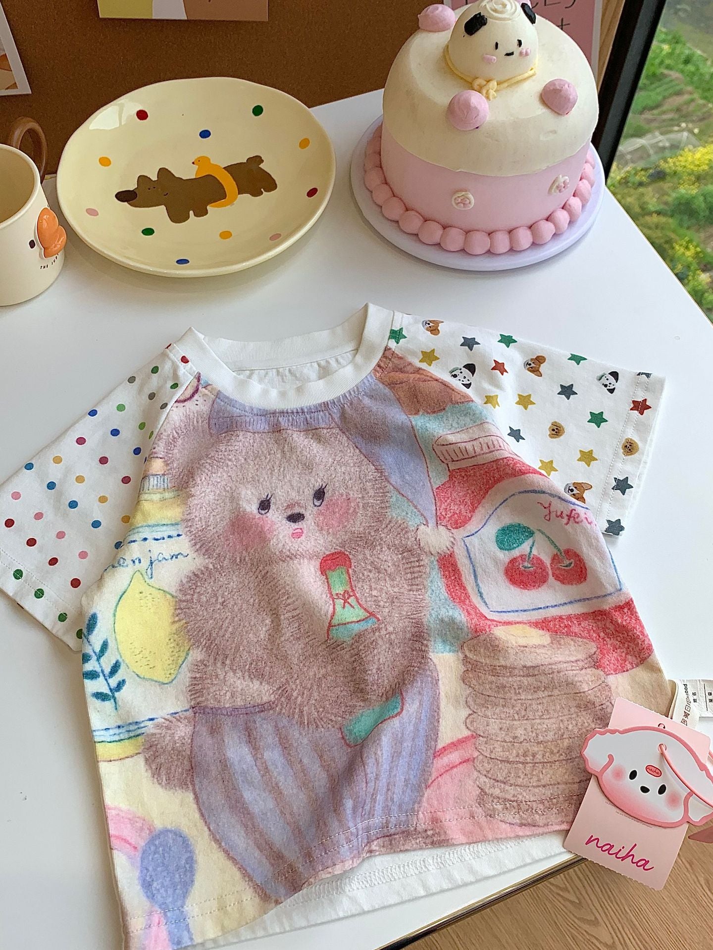 Children's Korean Style Bear Iti Color Matching Cute Children's T-shirt