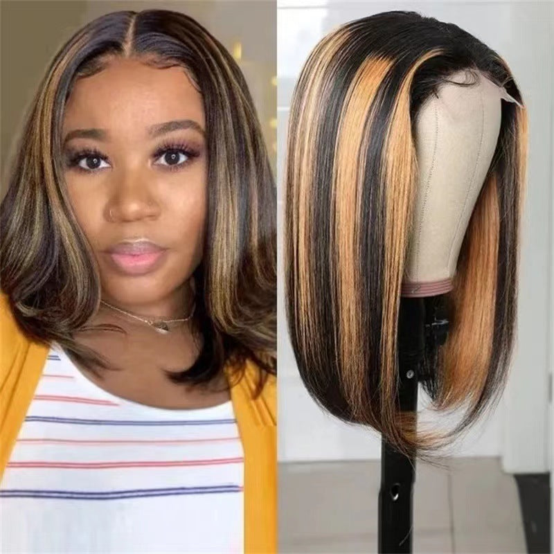 Women's Mid-length Brown Gradient Chemical Fiber Rose Wig Short Straight Hair
