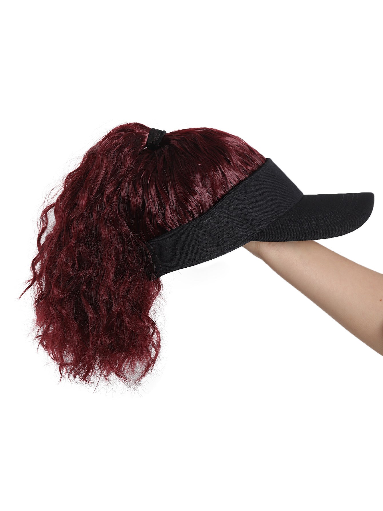 Female Sun Protection Peaked Cap Baseball Solid Color Crownless Wig Short Curly Hair