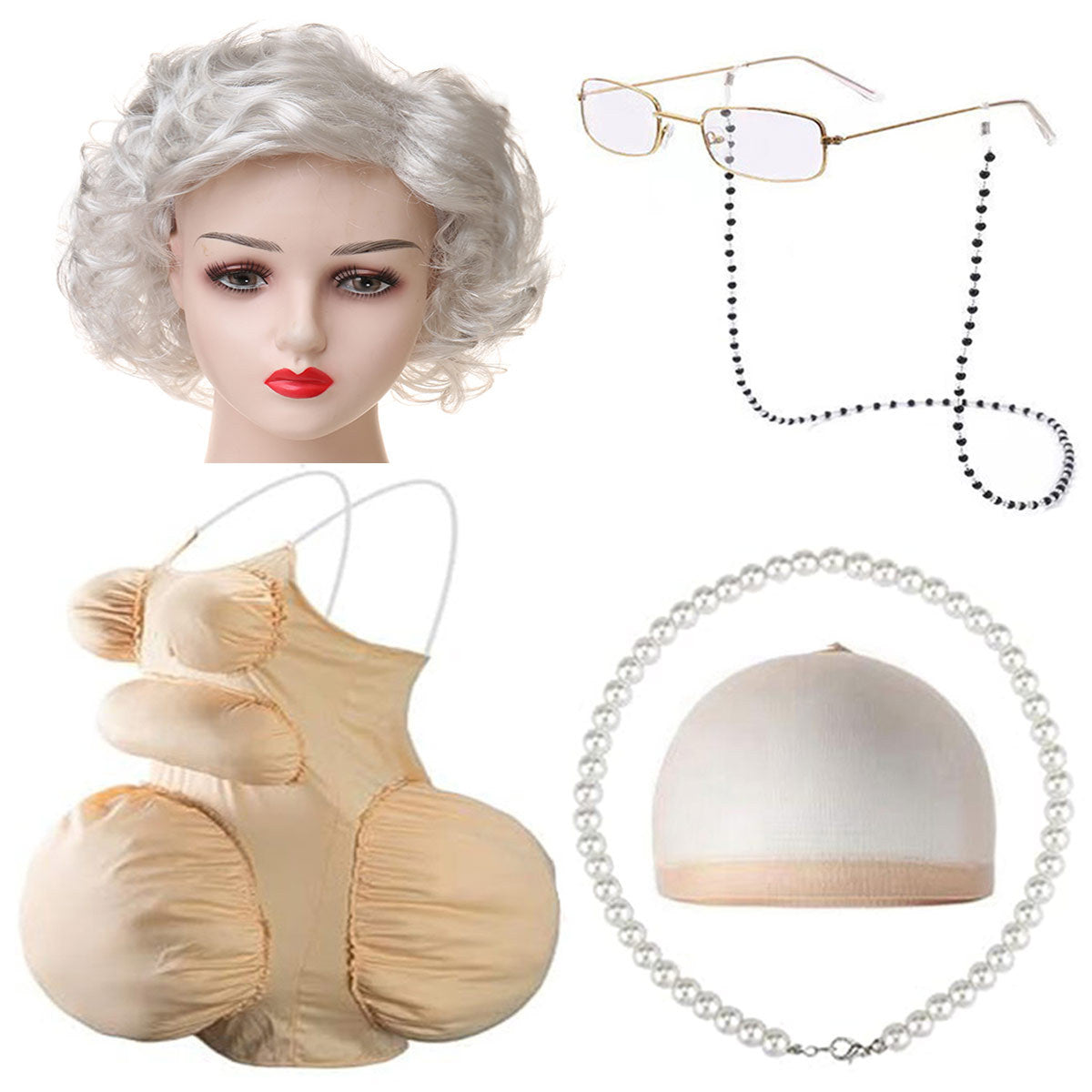 Fake Fat Belly School Day Role Play Dress Cos Wig