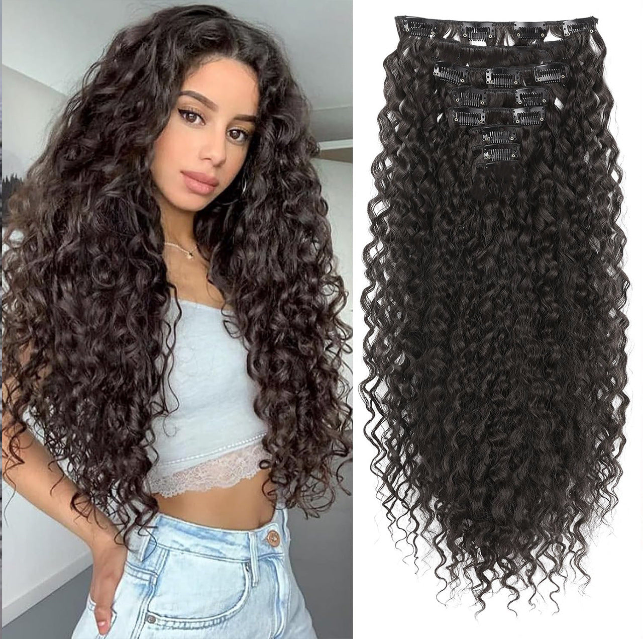 Women's Hair Extension Curler Invisible Seamless Water Ripple Wig Long Curls