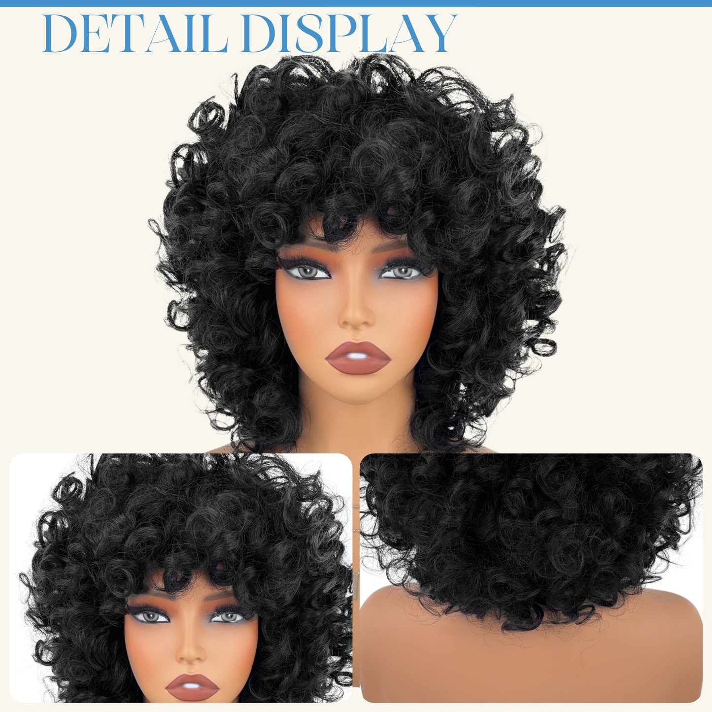 Women's Fashion Black Bangs African Small Chemical Wig Short Curly Hair