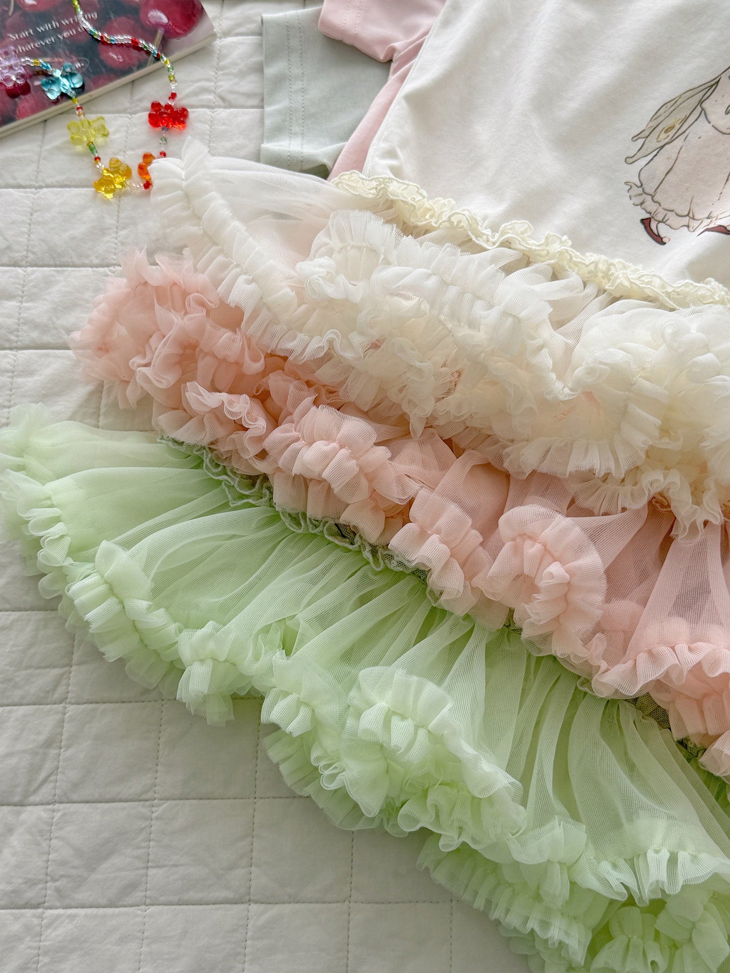 Breathable Rabbit Print Net Skirt Hemline Children's T-shirt