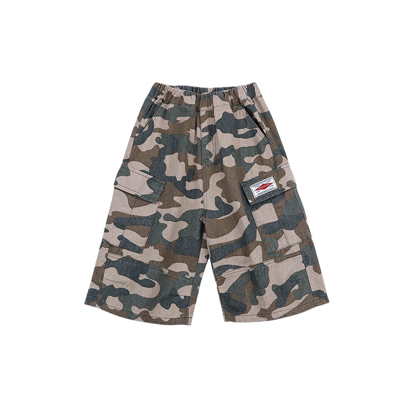 Children's Camouflage Cropped Summer Lightweight Washed Cotton Middle Big Children's Pants