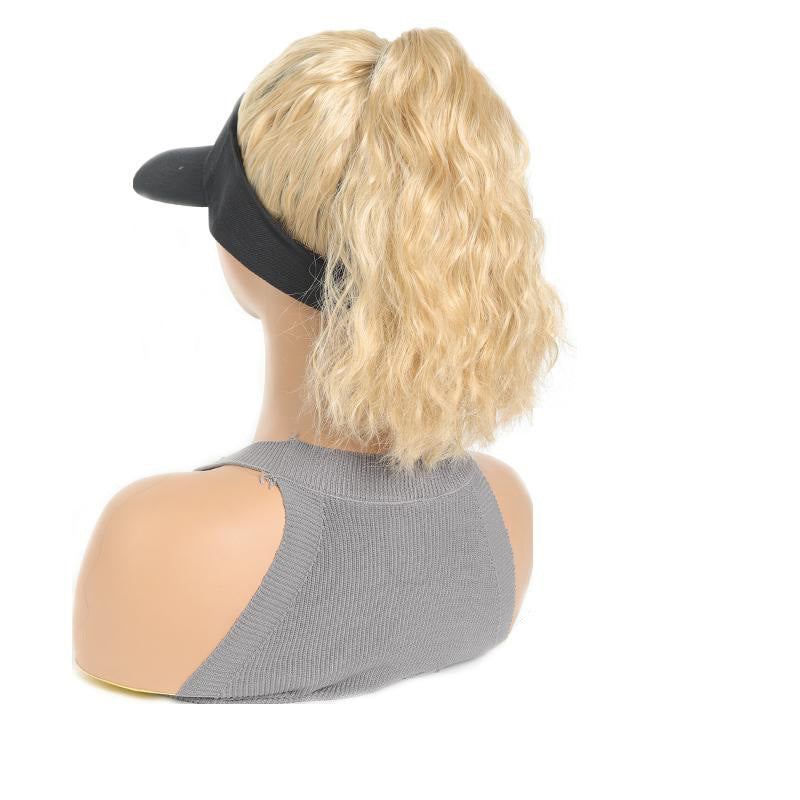 Women's Hat Black Cap Ponytail Integrated Synthetic Corn Wig Short Curly Hair