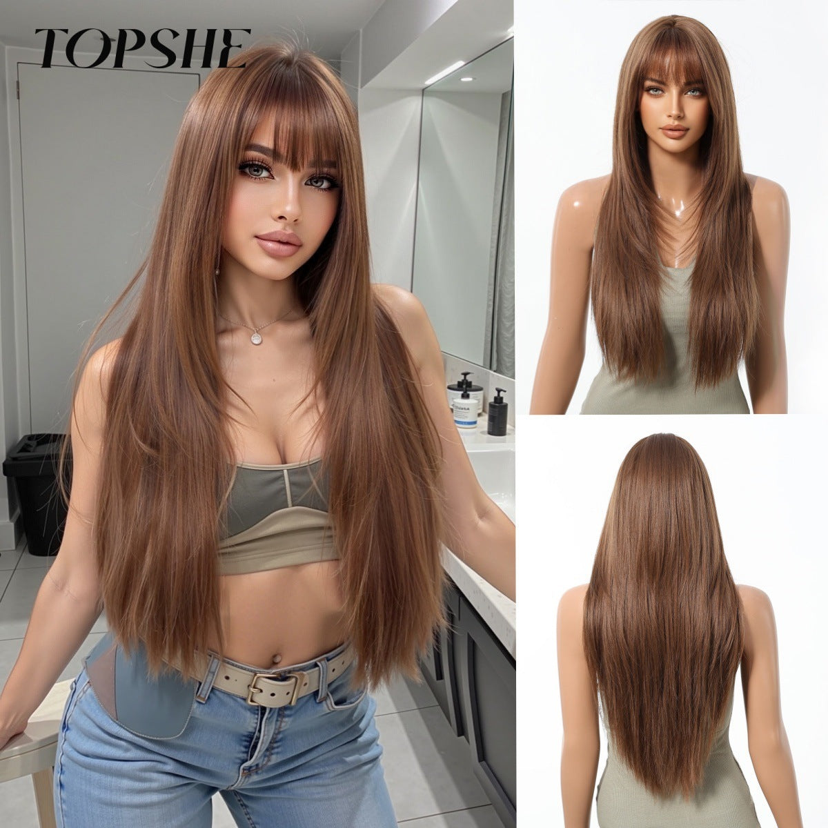 Female Pure Desire Wind Air Bangs Long Straight Wig