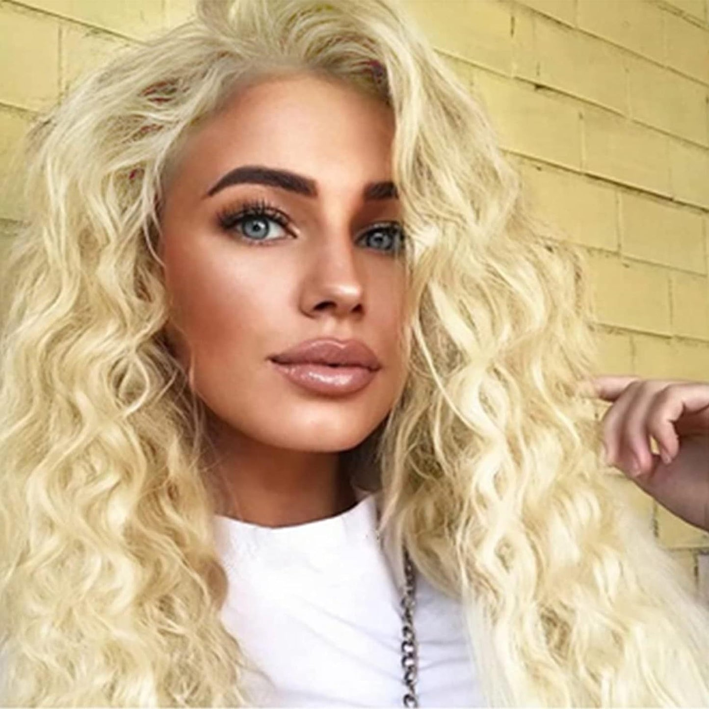African Small Curly Hair Synthetic Wigs Gray Gold Partial Head Wig Long Curls