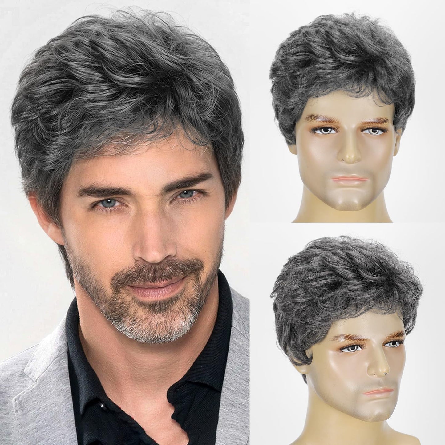 Men's Gray Business Style Chemical Fiber Mechanism Short Men's Wig