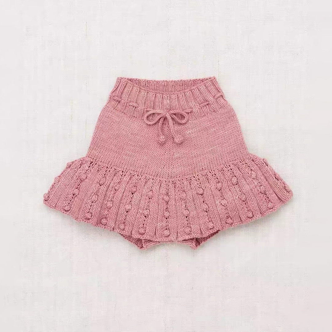 Spring Knitted Culottes Handmade Ball Overskirt Children's Pants