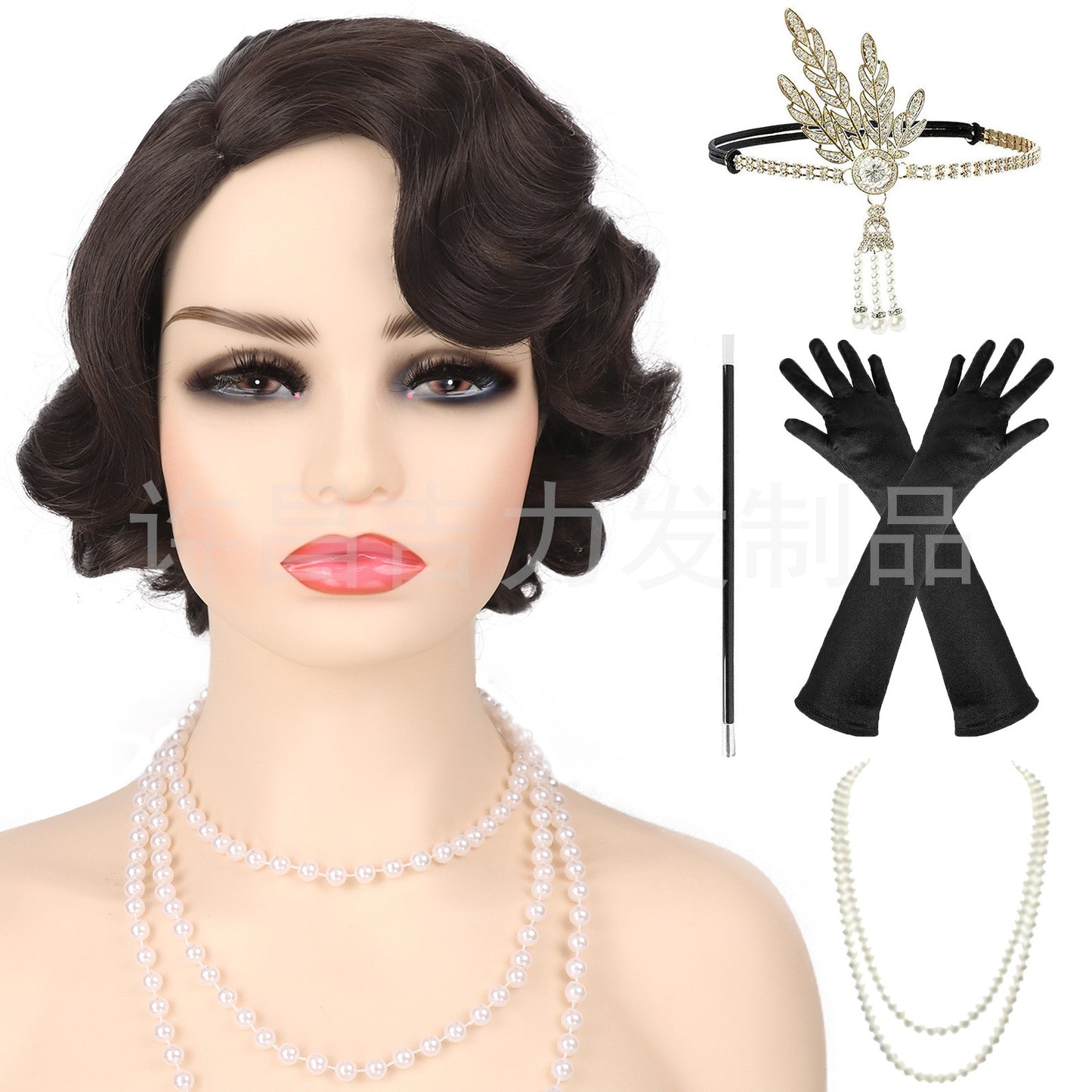 Vintage Hand Push Water Ripple Simulation Stage Wig Short Curly Hair