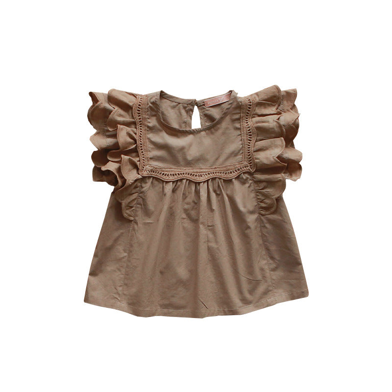 Children's Summer Strawberry Shan Clothing Solid Color Lady Fei Edge Children's T-shirt