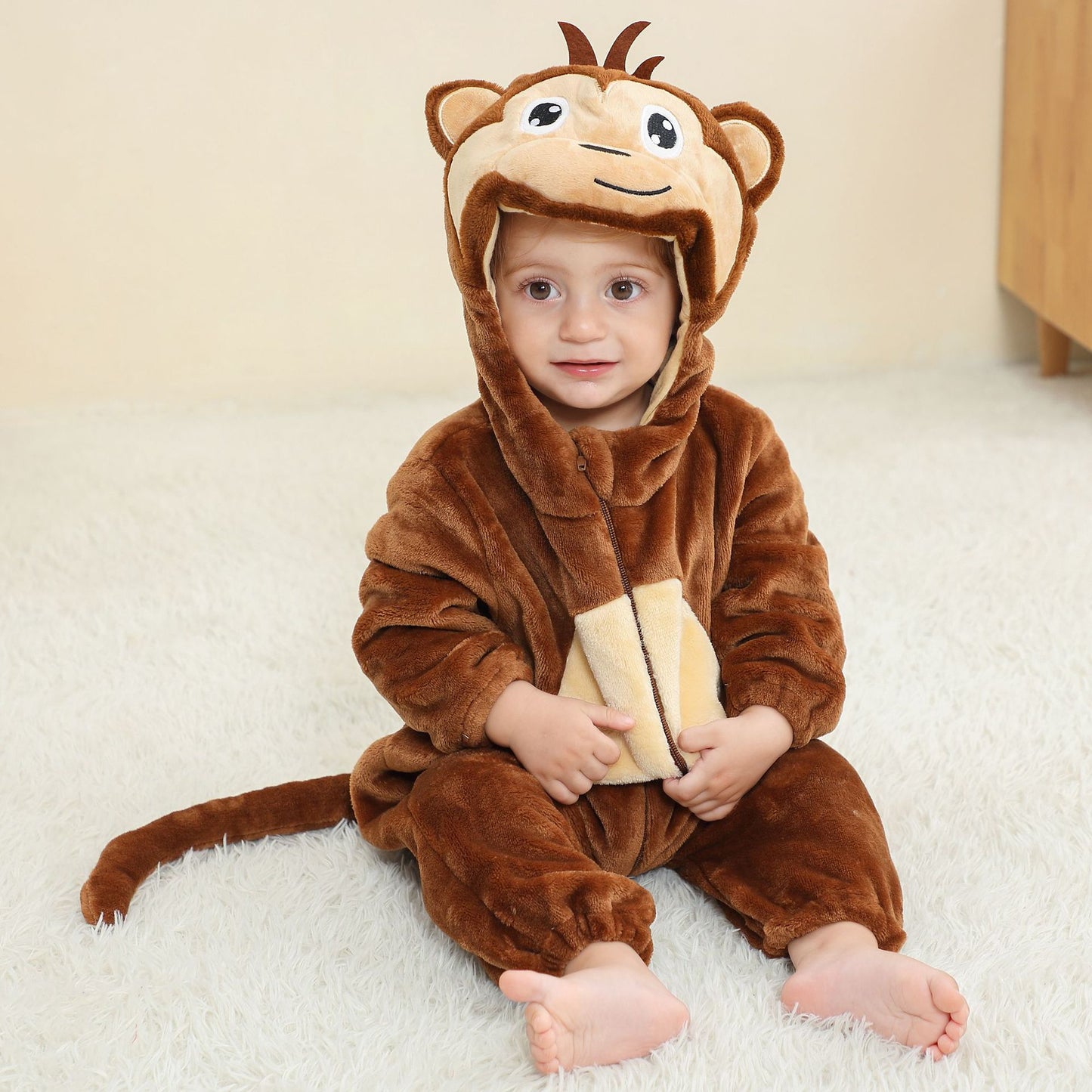 Flannel Animal Jumpsuit Going Out Clothes Cartoon Hooded Jumpsuit, Climbing Suit