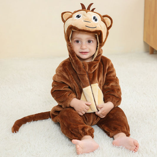 Flannel Animal Jumpsuit Going Out Clothes Cartoon Hooded Jumpsuit, Climbing Suit