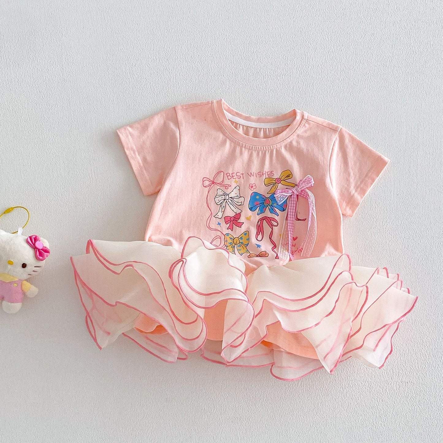 Bow T-shirt Skirt Summer Korean Style Printed Children's Dress