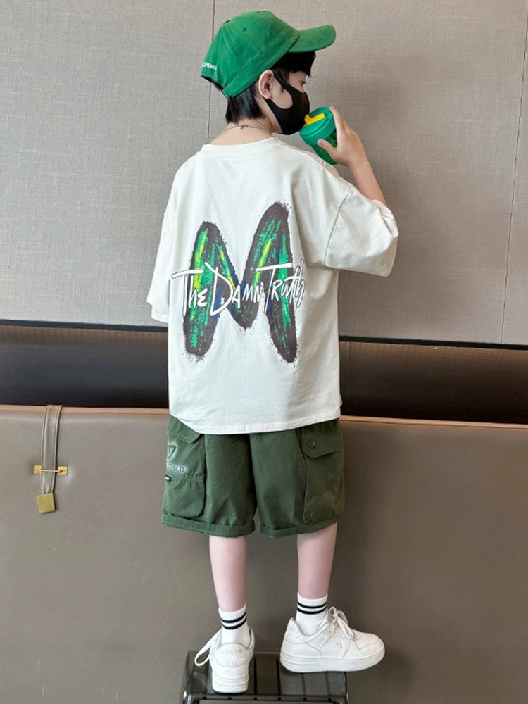 Children's Boys Summer Short Sleeve Teens Two-piece Trendy Children's Suit
