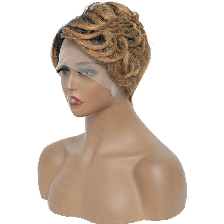 Human Lace Real Head Cover Split Sewing Wig Short Curly Hair