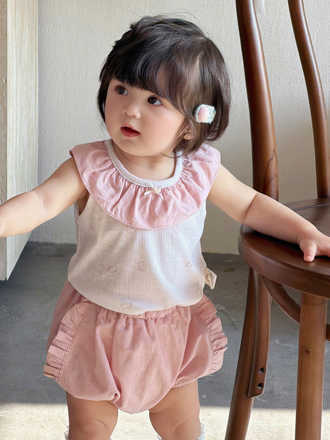 Cute Shorts Doll Collar Vest Top Clothing Children's Suit