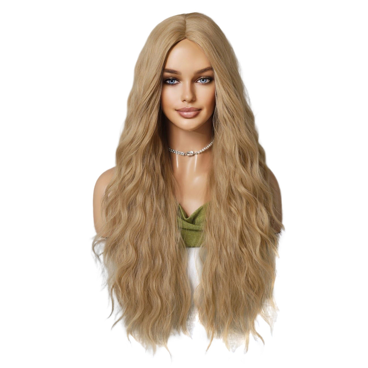 High Quality Sand Golden Small Female Medium Wig Long Curls