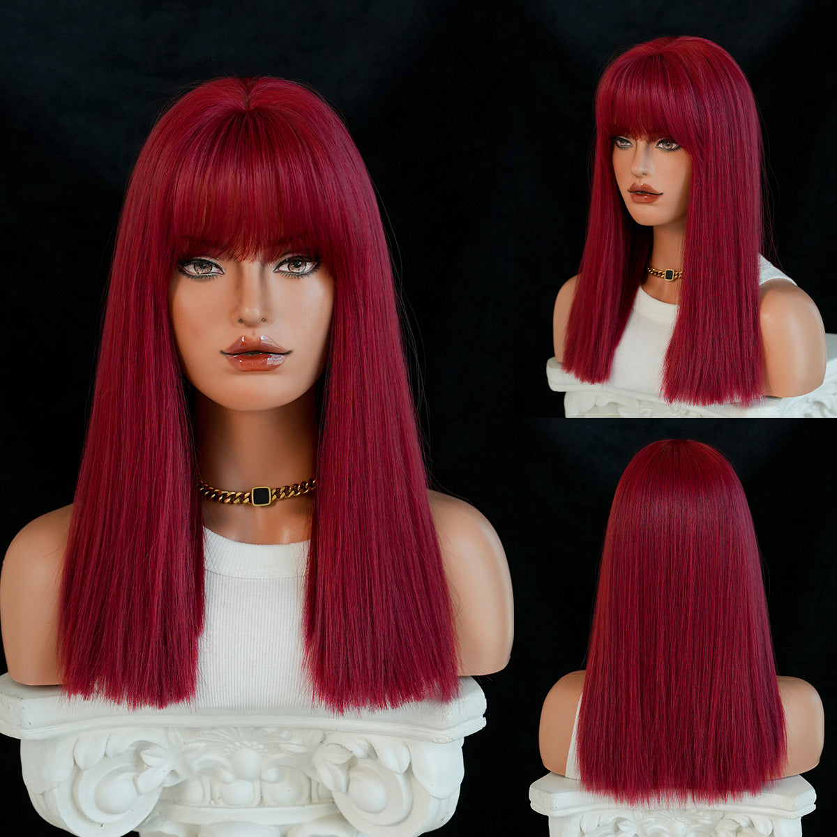 Women's High Quality For Bangs Linen Golden Wig Short Straight Hair