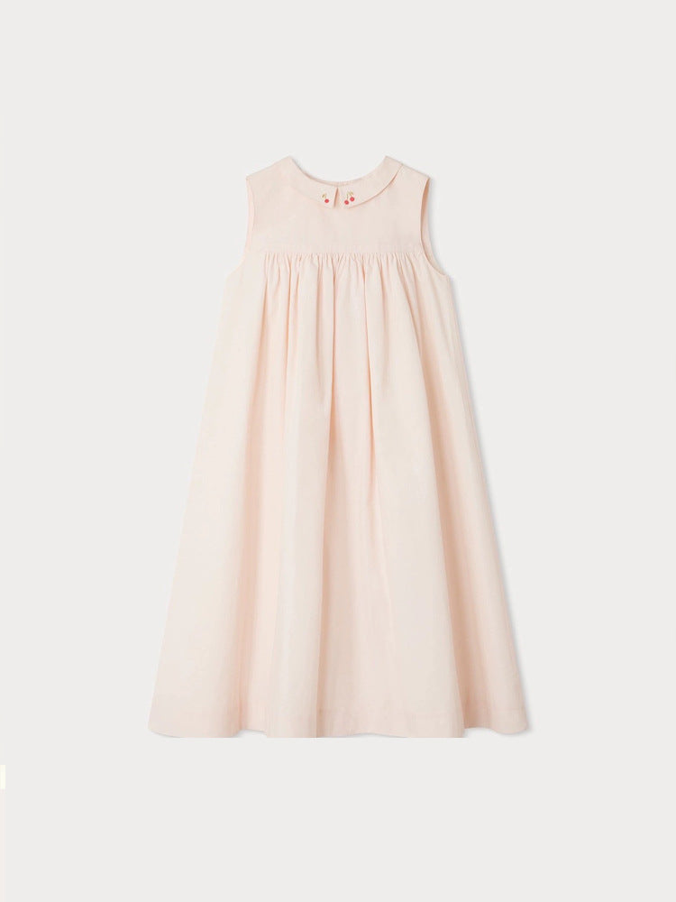 Summer Formal Cherry Embroidered Cotton Vest Children's Dress
