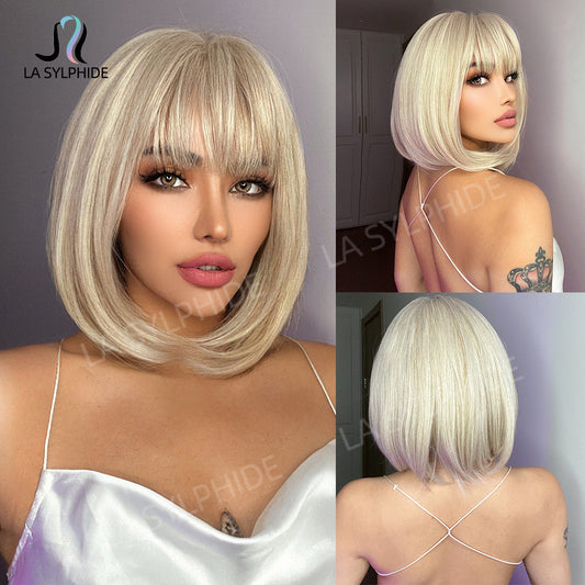 Women's Fashion Short Golden Style Natural Simulation Real Hair Wig