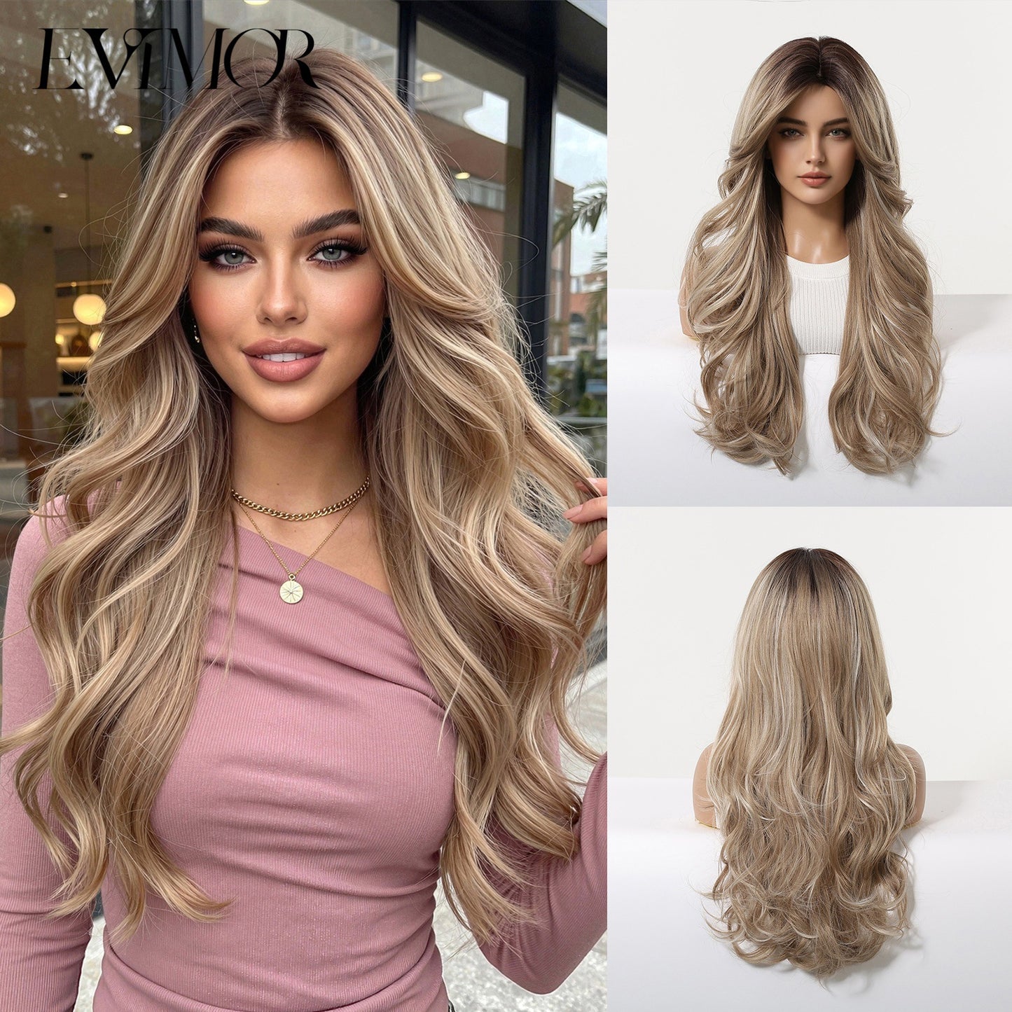 Big Wave Female Bangs Black Gradient Gray Curly Wig Long Curls