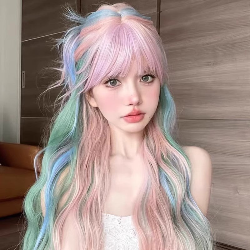 Curly Hair Full Top Rainbow Soft Wig Long Curls