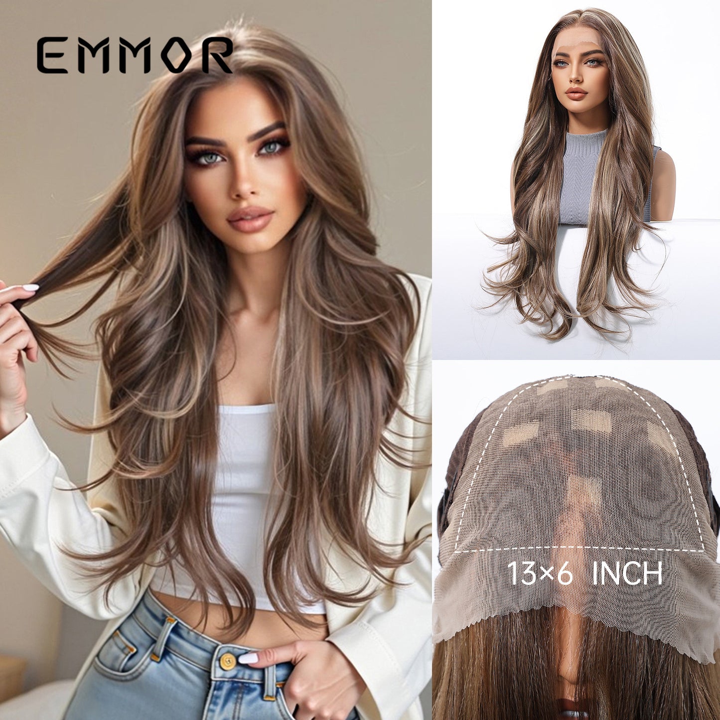 Area Lace Female Light Brown Dyed Curly Hair Wig Long Curls