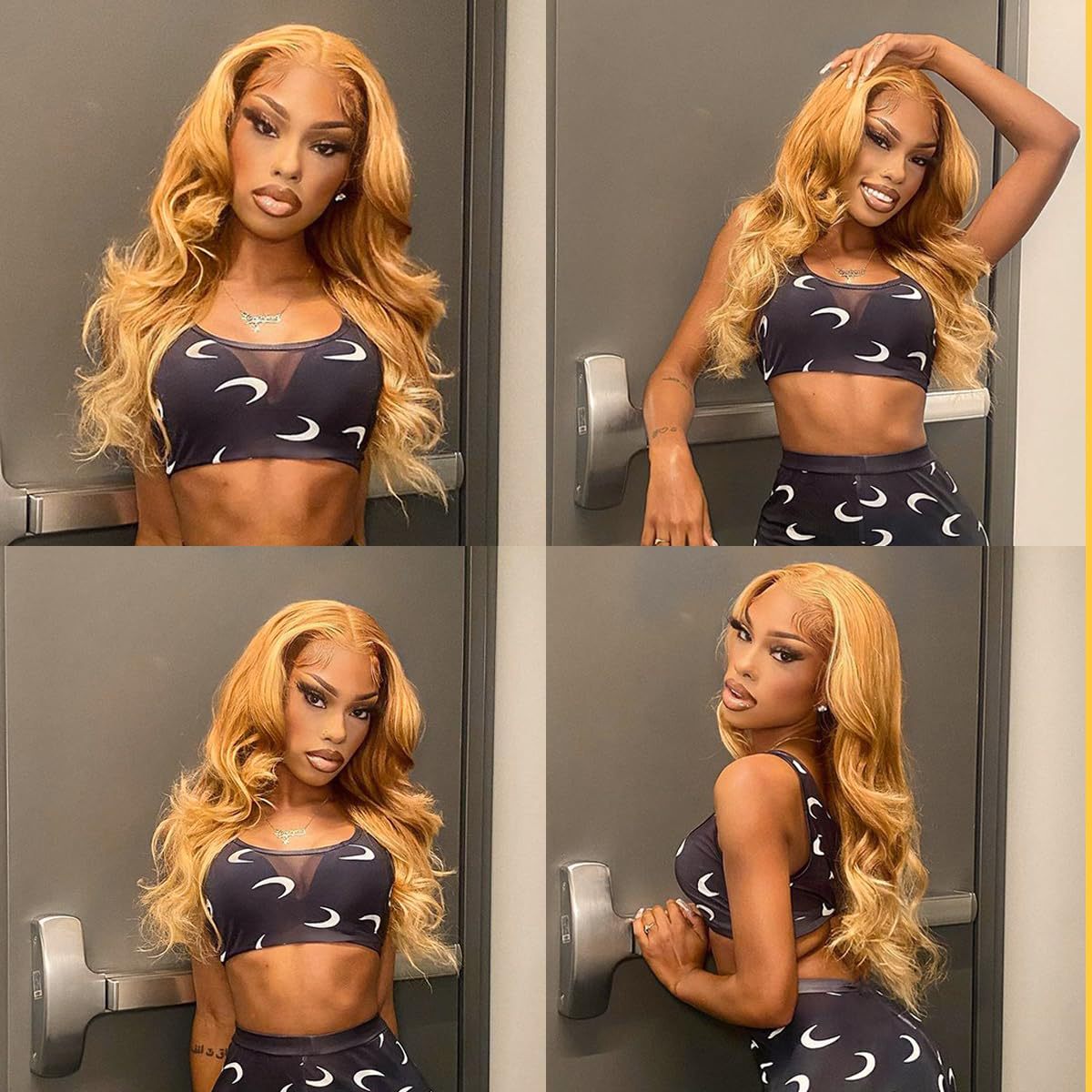 Women's Front Lace Synthetic Wigs Golden Medium Wig Long Curls