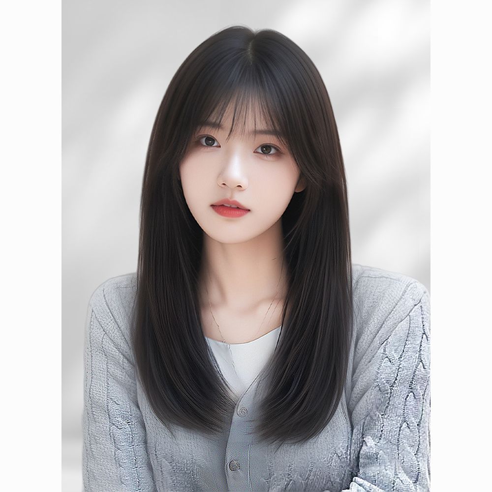 Women's Mid-length Collarbone Daily Buckle Natural Realistic Long Straight Wig