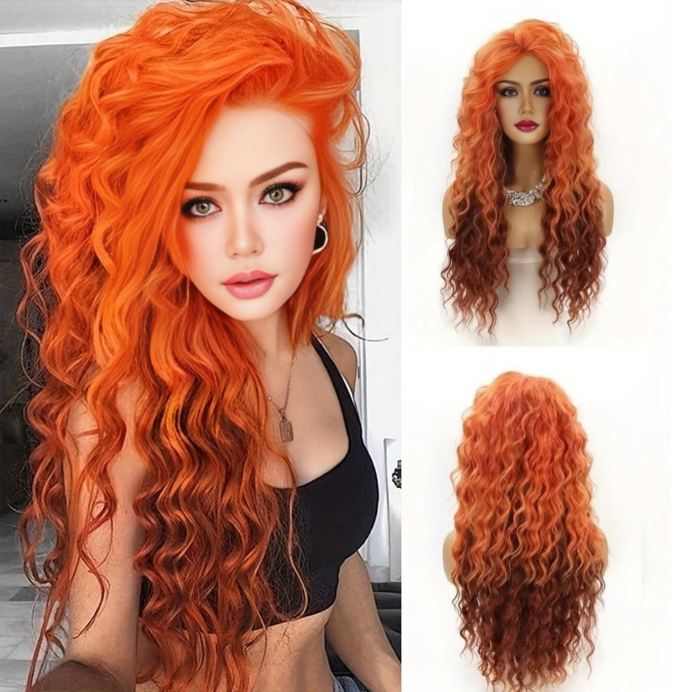 Curly Hair Front Lace Medium Chemical Fiber Wig Long Curls